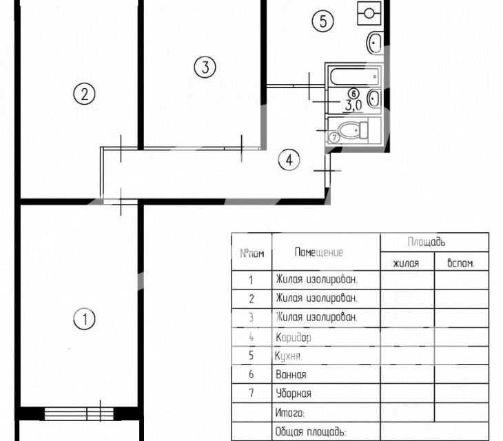 Продаётся 3-комнатная квартира, 64.2 м²