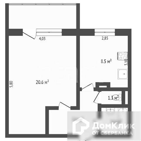 Продаётся 1-комнатная квартира, 38.6 м²